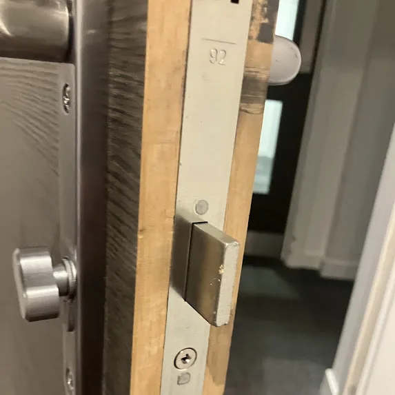 Completed holiday apartment door opening and Winkhaus lock mechanism fitting in Layerthorpe York by Affordalock